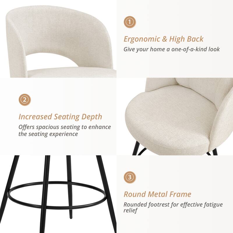 26 Inch Modern Upholstered Bar Stools, Swivel Metal Bar Stools Set Of 2/3/4, Bar Stools For Kitchen Island