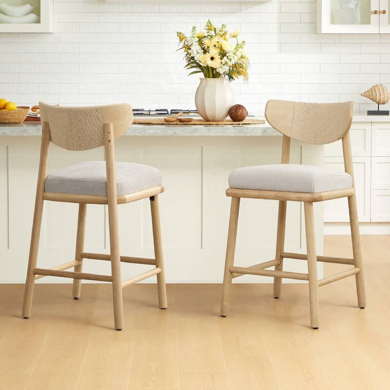 Spruce & Spring Boho Woven Bar Stool with Curved Back