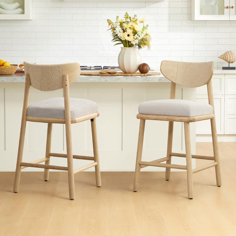 Spruce & Spring Boho Woven Bar Stool with Curved Back