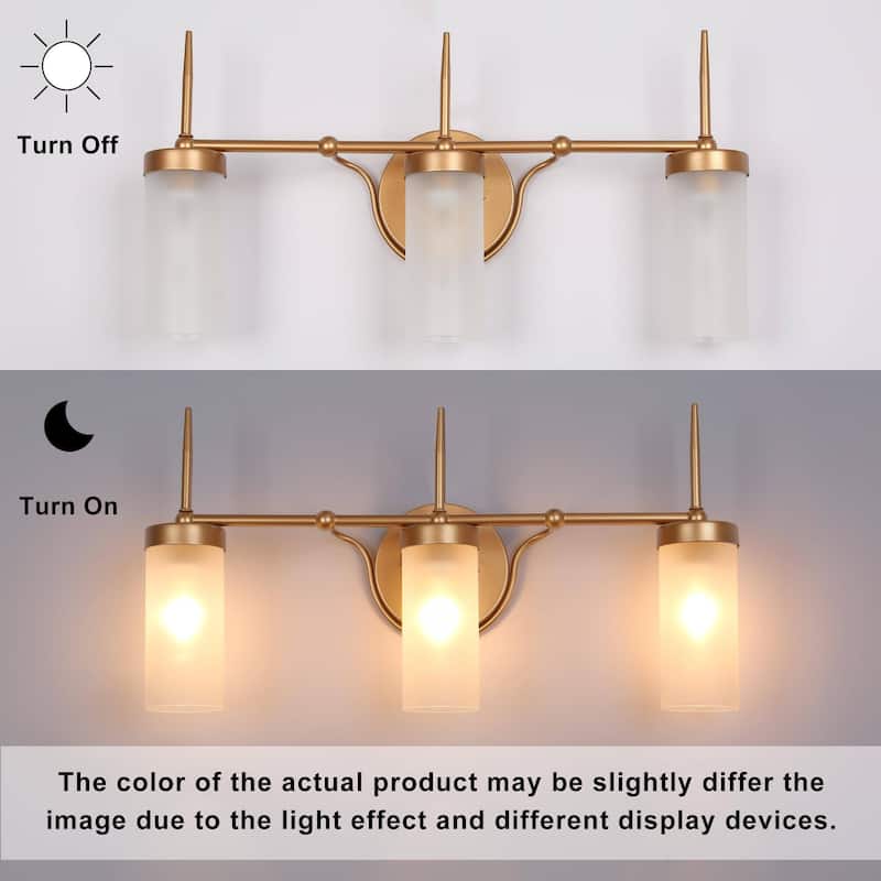 Modern Gold 3-Light Linear Bathroom Vanity Lights Frosted Glass Wall Sconces - 22" L x 5" W x 11" H