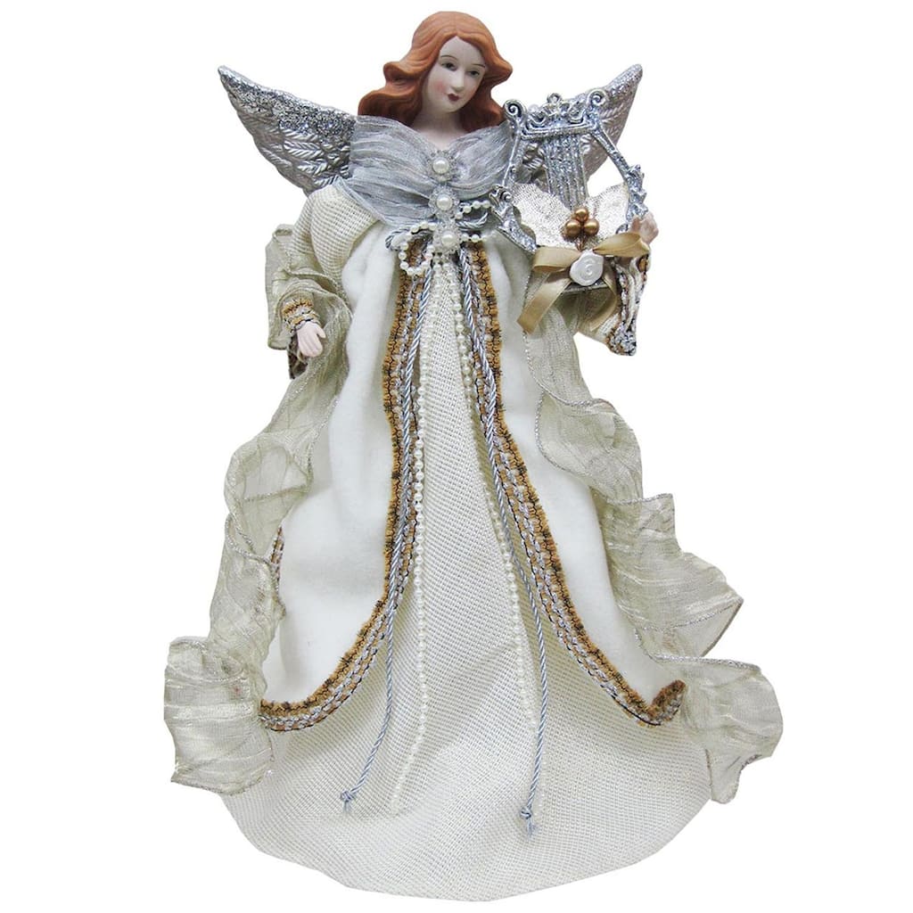 16" Angel with Harp Christmas Tree Topper, Unlit