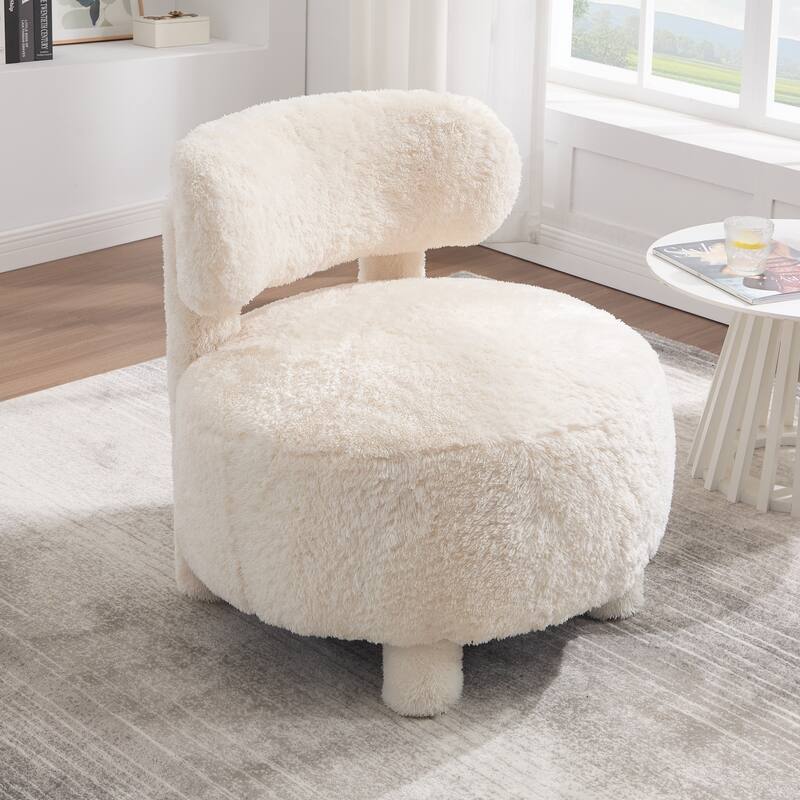 Fabric Armless Accent Chair with Curved Backrest & Solid Wood Legs
