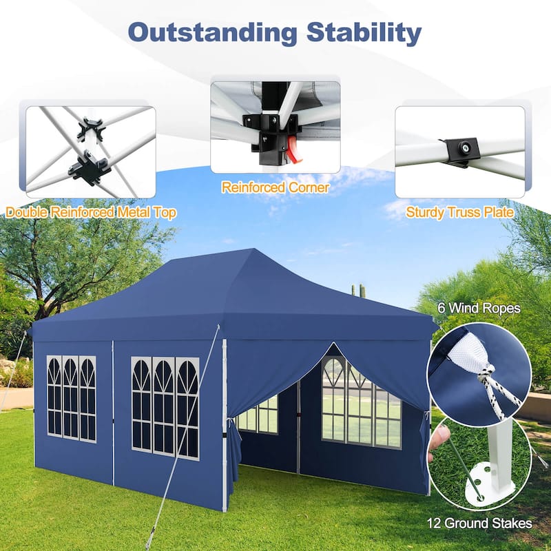 Costway 10 x 20 FT Pop up Canopy Outdoor Canopy Tent with 6 Sidewalls