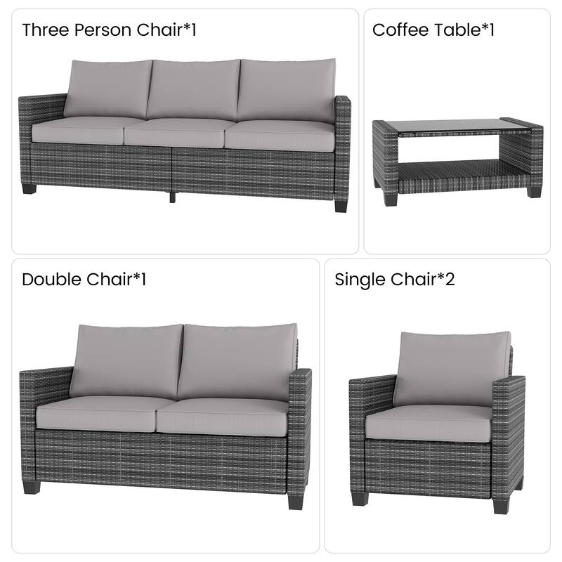 5 Piece Rattan Patio Furniture Set By 7 Seat Outdoor Furniture Sectional Sofa With Storage Table
