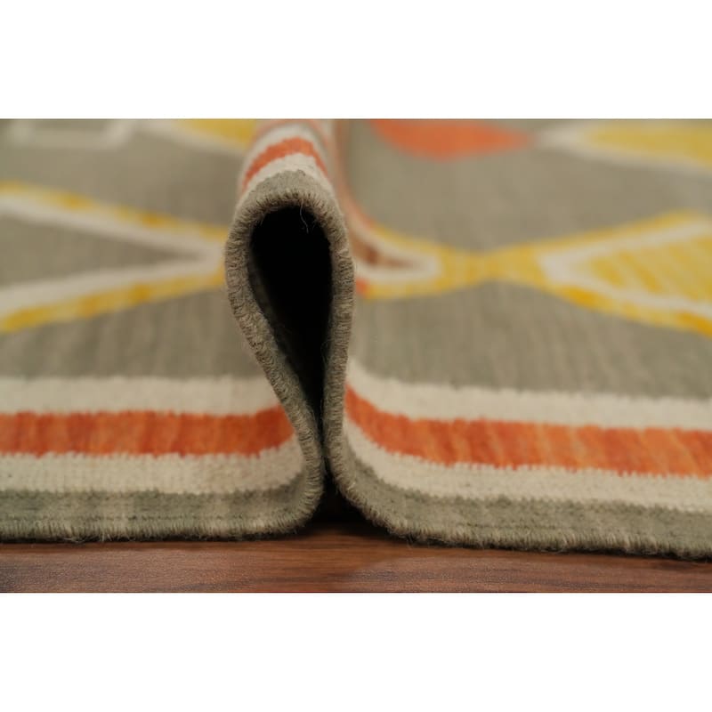 Hand Woven Oriental 100% Wool Carpet Southwestern Modern Greys & Charcoal Kilim Area Rug - 9' 0'' X 5' 8''