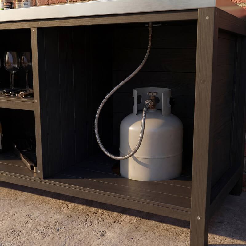 Modular Outdoor Kitchen Island Set, 100% Solid Wood BBQ Cabinet , Patio Kitchen Bar Table