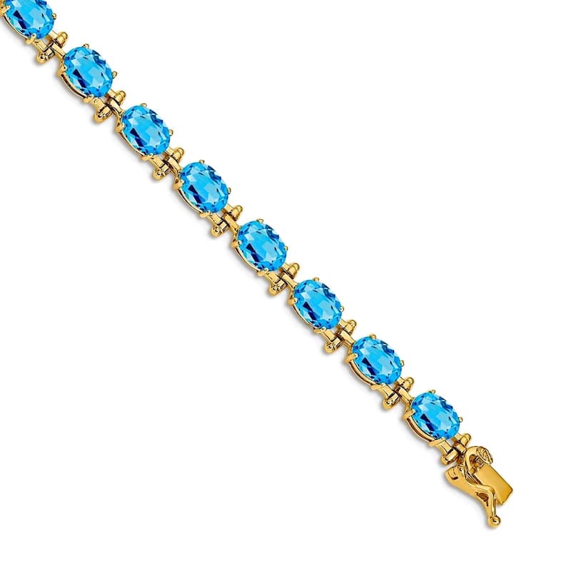 Curata 14k Yellow or White Gold 7" 7x5mm Oval Genuine Gemstones Classic Bracelet - Topaz - Yellow - Topaz