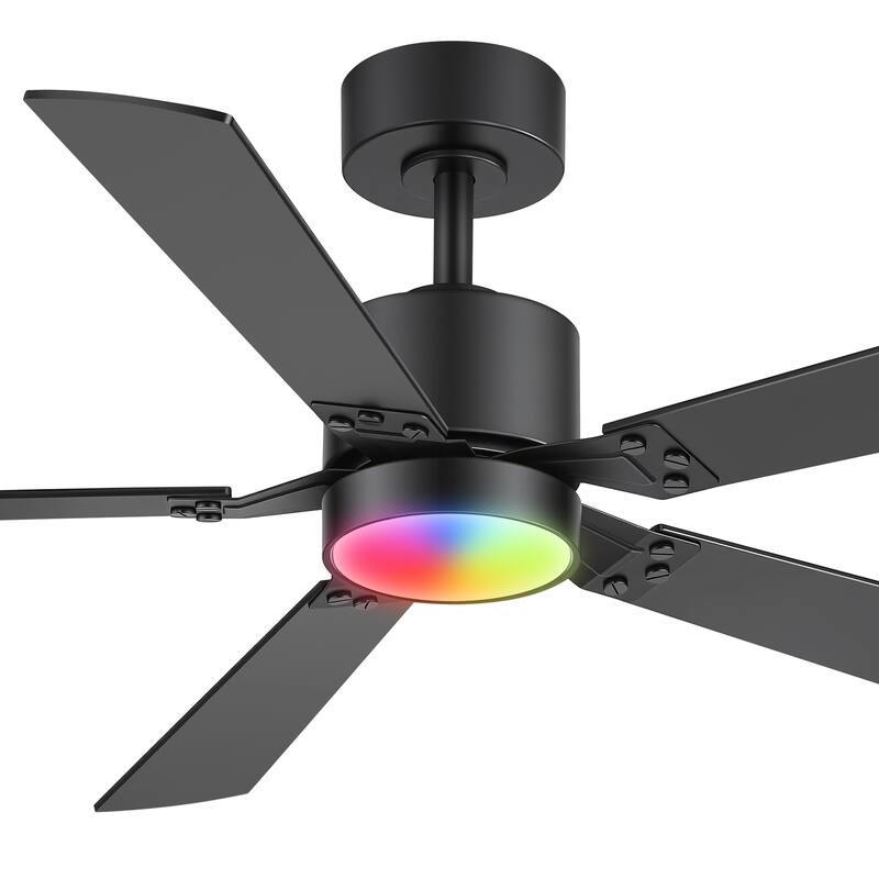 52-Inch Matte Black Ceiling Fan with RGB LED Light and Voice Control((5 Reversible Blades)