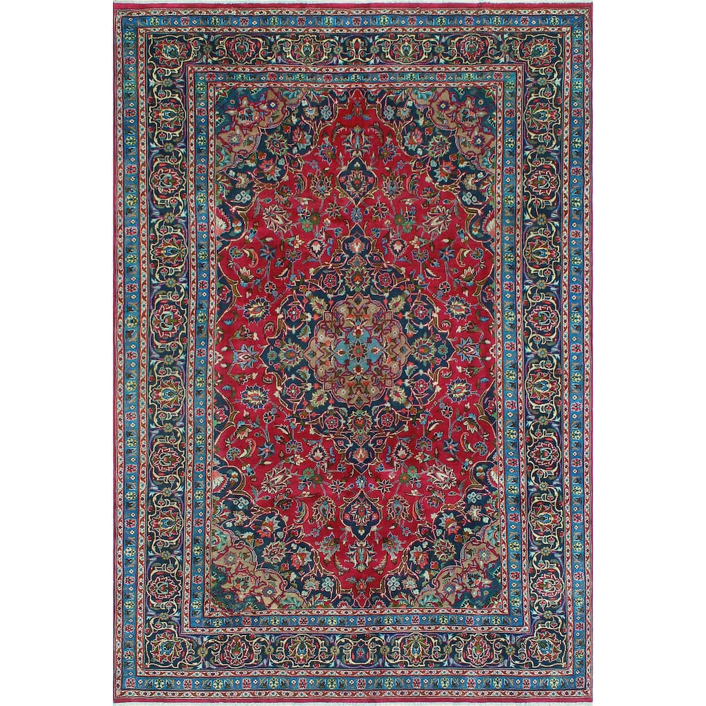 Fine Vintage Distressed Haley Red/Navy Rug - 6'6" x 9'7"