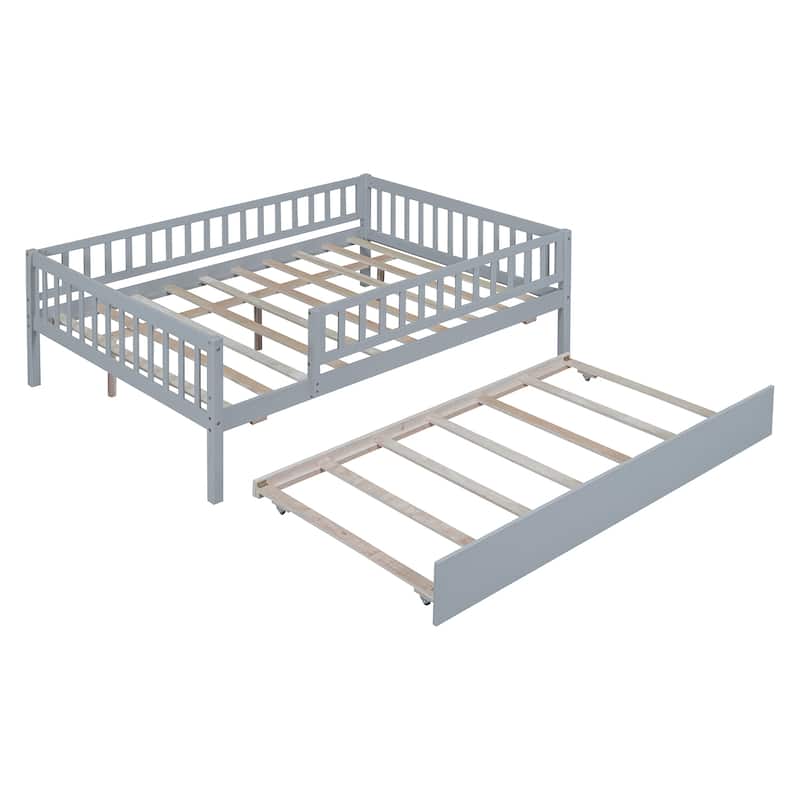 Wood Daybed with Trundle and Fence Guardrails