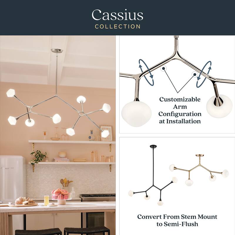 Cassius 61.25 Inch 8 Light Convertible Chandelier with Opal Glass in Polished Nickel