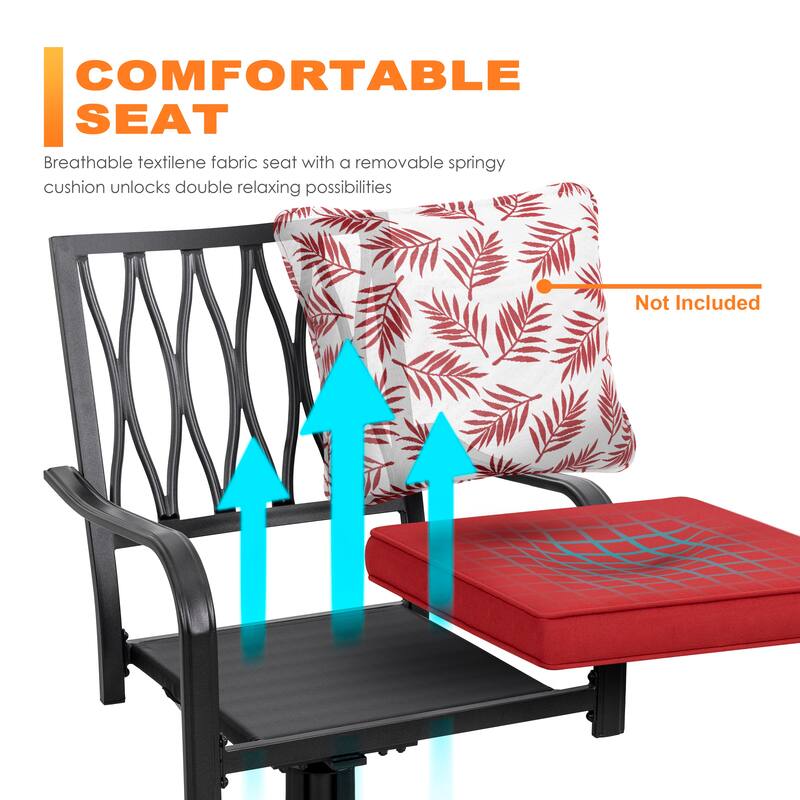 Outdoor 5-Piece Dining Set for Square Iron Umbrella Dining Table and Cushioned Swivel Chairs