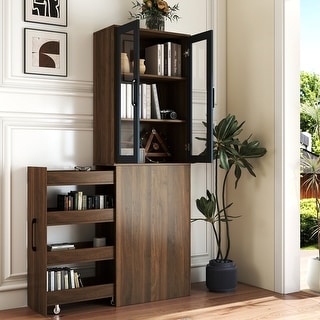 70.87" H Display Storage Cabinet, Modern Wooden Tall Bookshelf Bookcase, 4 Tier multi-functional pull-out storage shelf