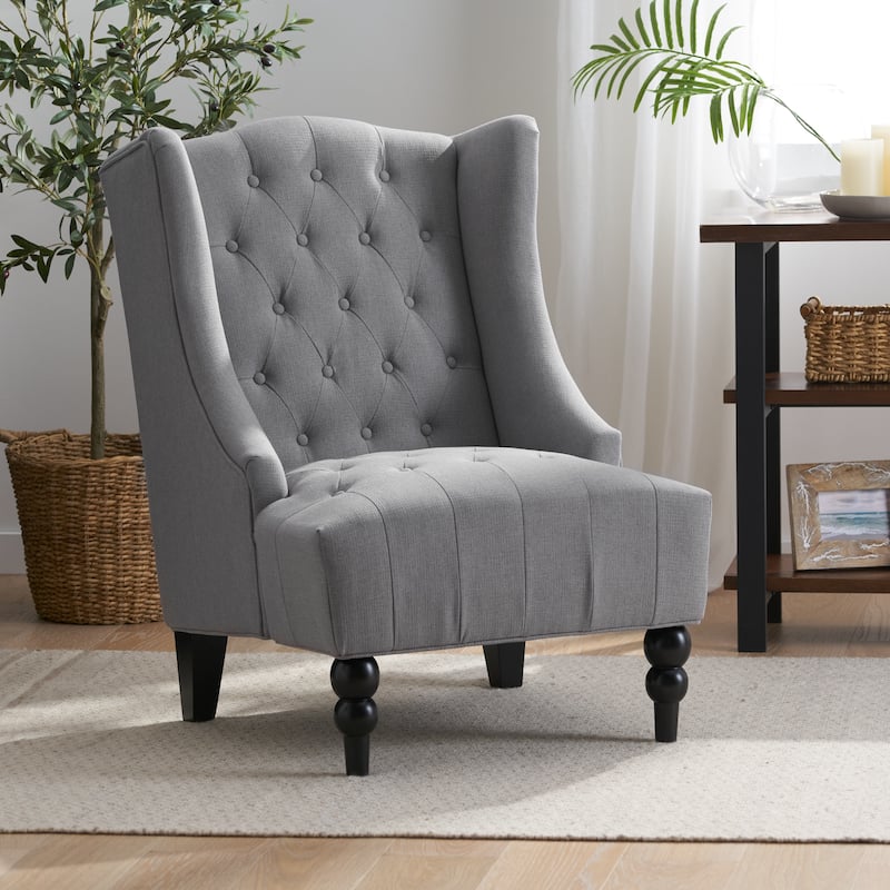 Contemporary Design Upholstered Wingback Chair, Hi-back Club Chair with Wood Legs