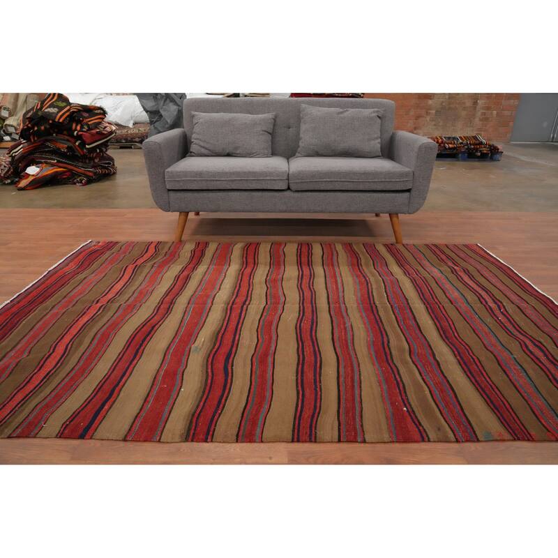 Hand Woven Oriental 100% Wool Carpet Southwestern Geometric Multi-Colored Kilim Area Rug - 8' 0'' X 5' 3''