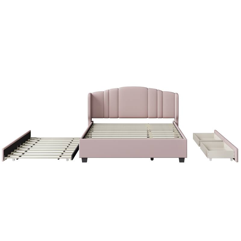 Upholstered Platform Bed with Wingback Headboard