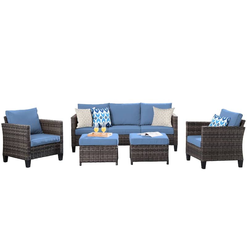 OVIOS Patio Furniture Wicker 5-piece Outdoor High-back Sectional Set
