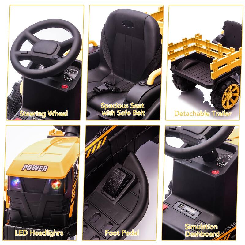 12V Kids Ride On Tractor with Trailer