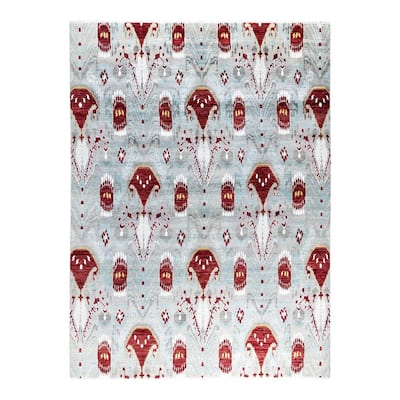 Ikat One-of-a-Kind Hand-Knotted Area Rug, Gray - 9' 1" x 12' 4"