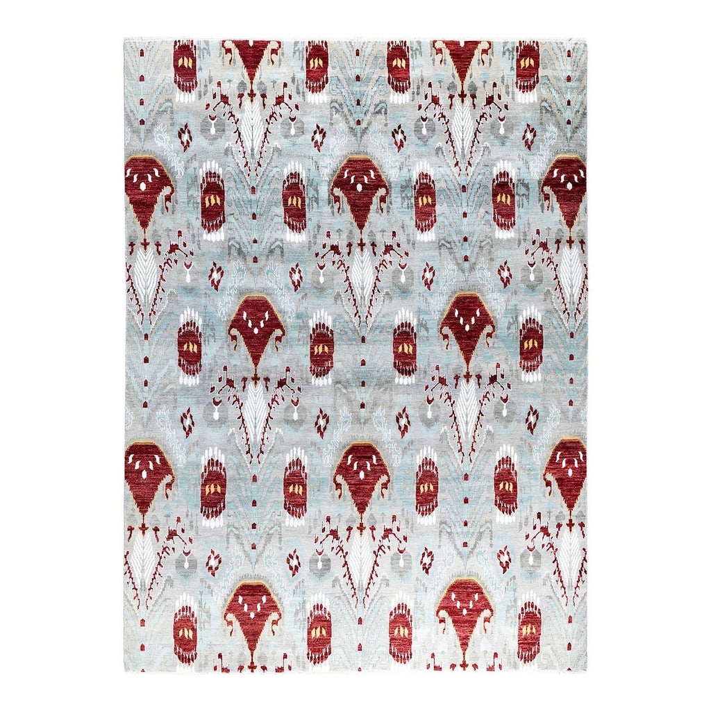 Ikat One-of-a-Kind Hand-Knotted Area Rug, Gray - 9' 1" x 12' 4"