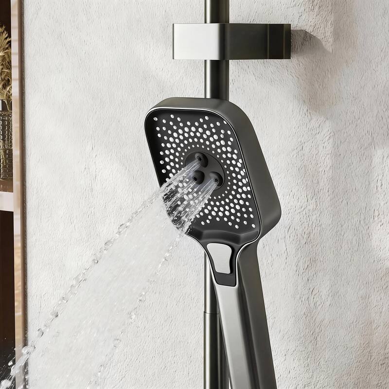 Thermostatic Shower System with Rainfall Shower Head, Adjustable Height Wall Mounted Shower Set