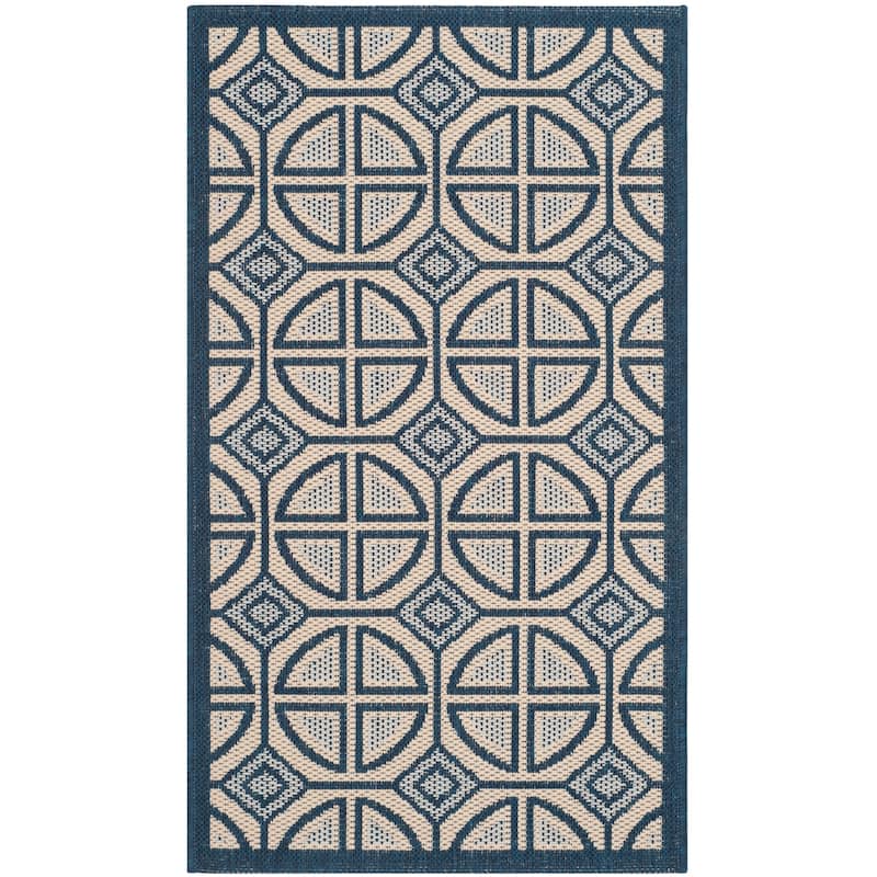 SAFAVIEH Courtyard Fatmire Indoor/ Outdoor Waterproof Patio Backyard Rug - 2' x 3'7" - Beige/Navy
