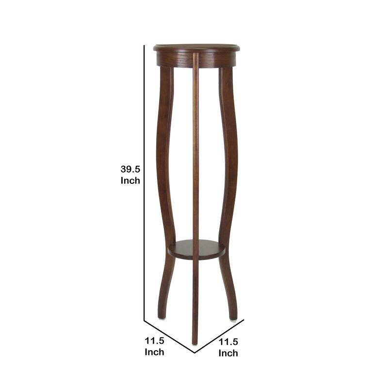 Round Pedestal Stand with Open Bottom Shelf and Flared Legs, Brown