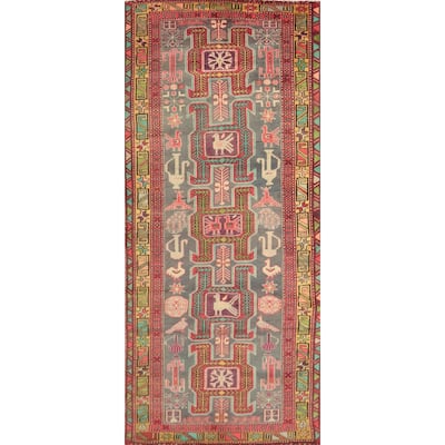 Hand Knotted Oriental 100% Wool Carpet Traditional Tribal Greys & Charcoal Meshkin Runner Rug - 10' 1'' X 4' 0''
