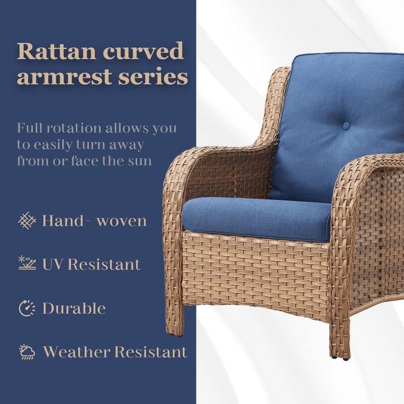 Outdoor Rattan Chair with Coffee Table and Ottoman