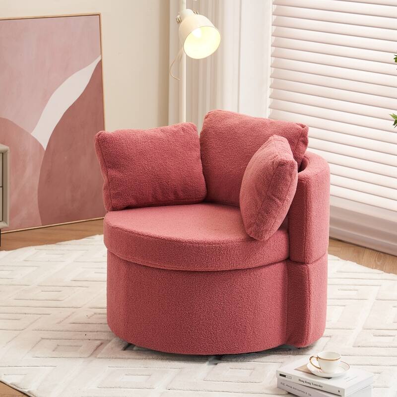 Teddy Fabric Swivel Storage Chair With Back Cushion