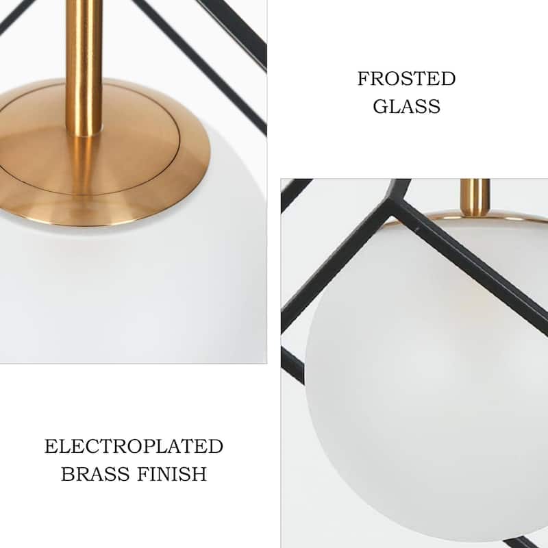 Ottilie Modern Black Gold 1-Light Cage Kitchen Island Pendant Lights with Frosted Glass - L 11" x W 11" x H 14.5"