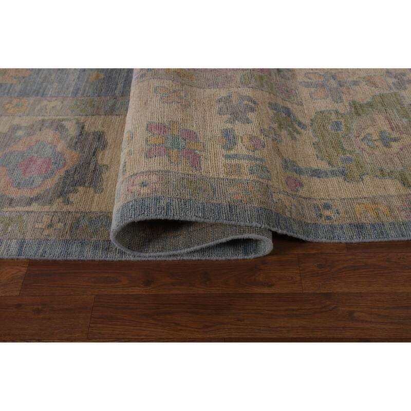Light Blue Oushak Turkish Large Rug Handmade Wool Carpet - 10'0"x 13'9"