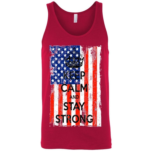 Men's Tank Top USA Flag Keep Calm & Stay Strong Red White Blue Gym Patriotic