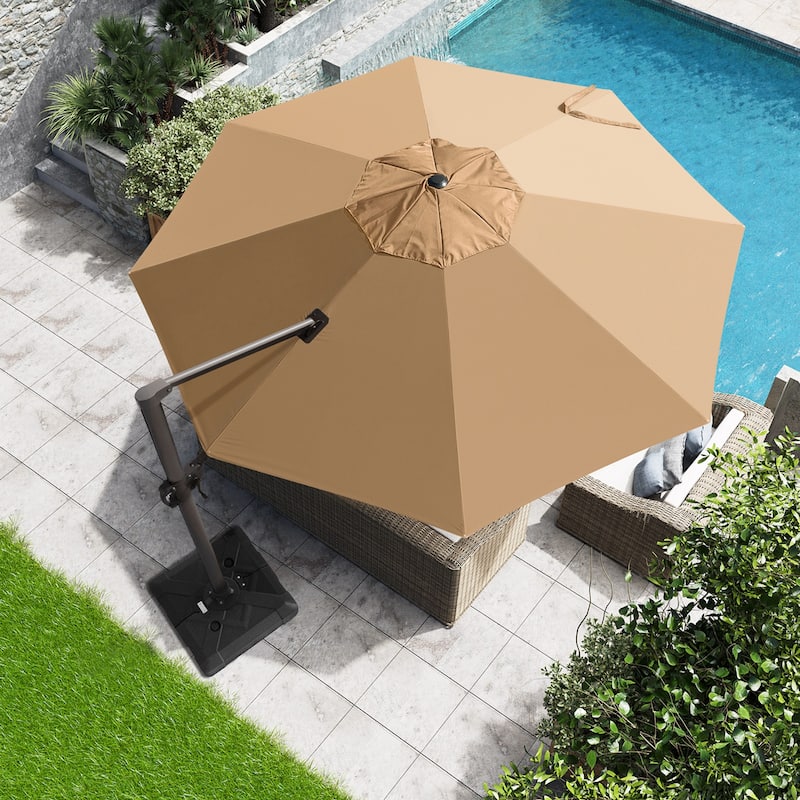 Pellebant Patio Cantilever Offset Umbrella 12 FT Round with No Base - Tan