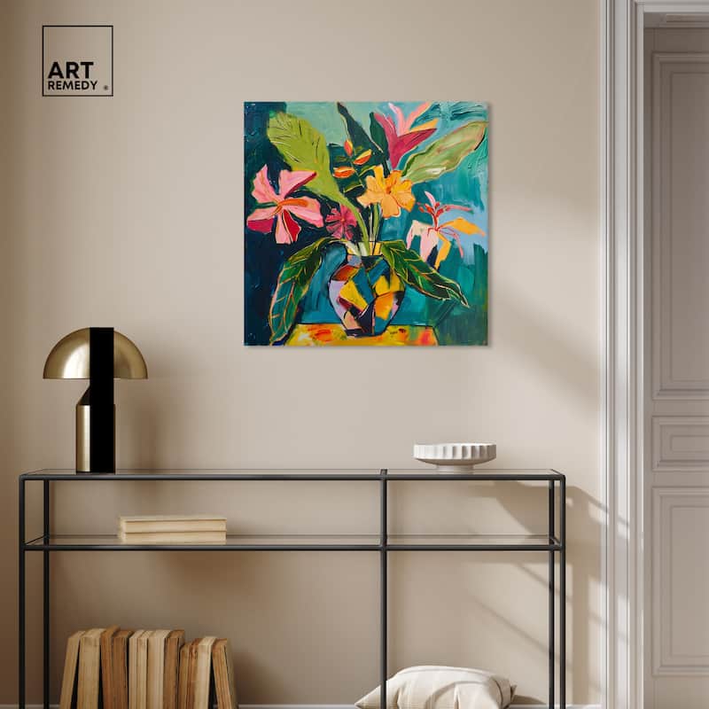Art Remedy Vase Of Bright Tropical Flowers Ii Gallery Wrapped Flowers In Vase Paintings