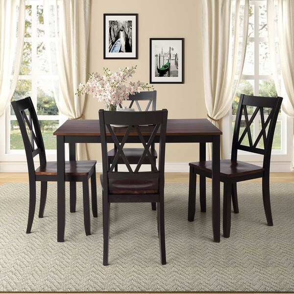 5 PCS Farmhouse Cherry Top Dining Table Set for 4 With 4 Chairs