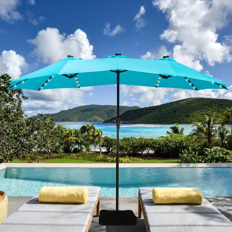 Ainfox 15ft Patio Umbrella with Lights without Base Outdoor Solar Umbrella