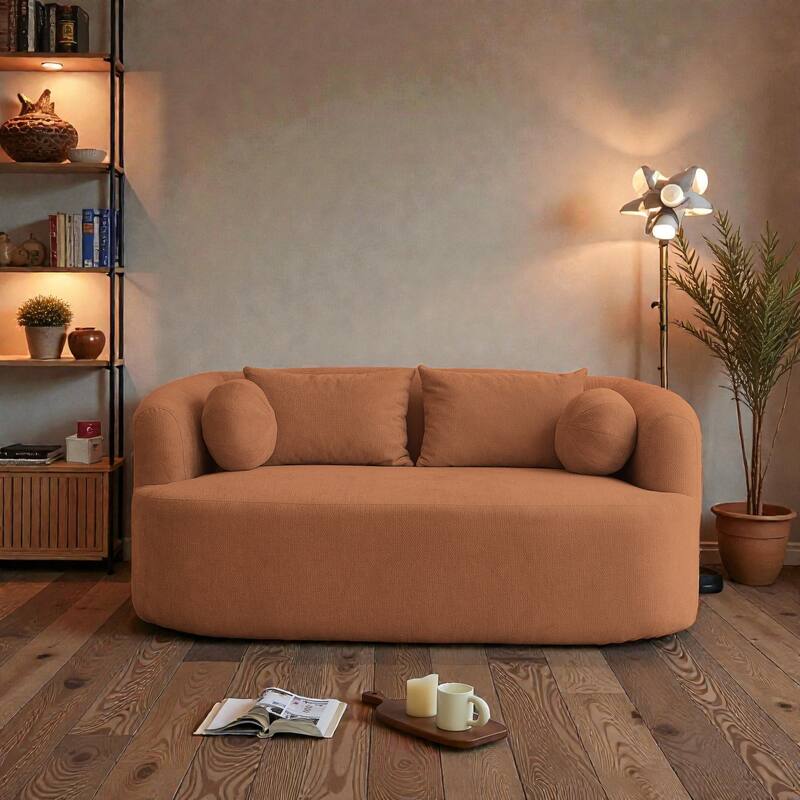 Sofa-in-a-Box Memory Foam 2-Seater Couch, Deep Seat Chenille Loveseat, No Assembly, Modern Compact Sofa for Living Room - Orange