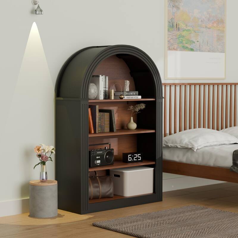 4-Shelf Tall Bookshelf, 45.66" Wood Open Display Floor Arched Bookcase, Large Storage Organizer for Bedroom Living Room