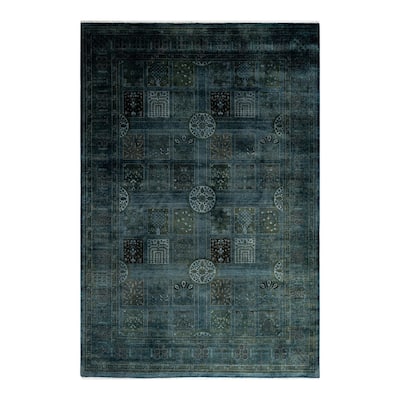 Overton Hand Knotted Wool Vintage Inspired Modern Contemporary Overdyed Gray Area Rug - 6' 1" x 9' 0"