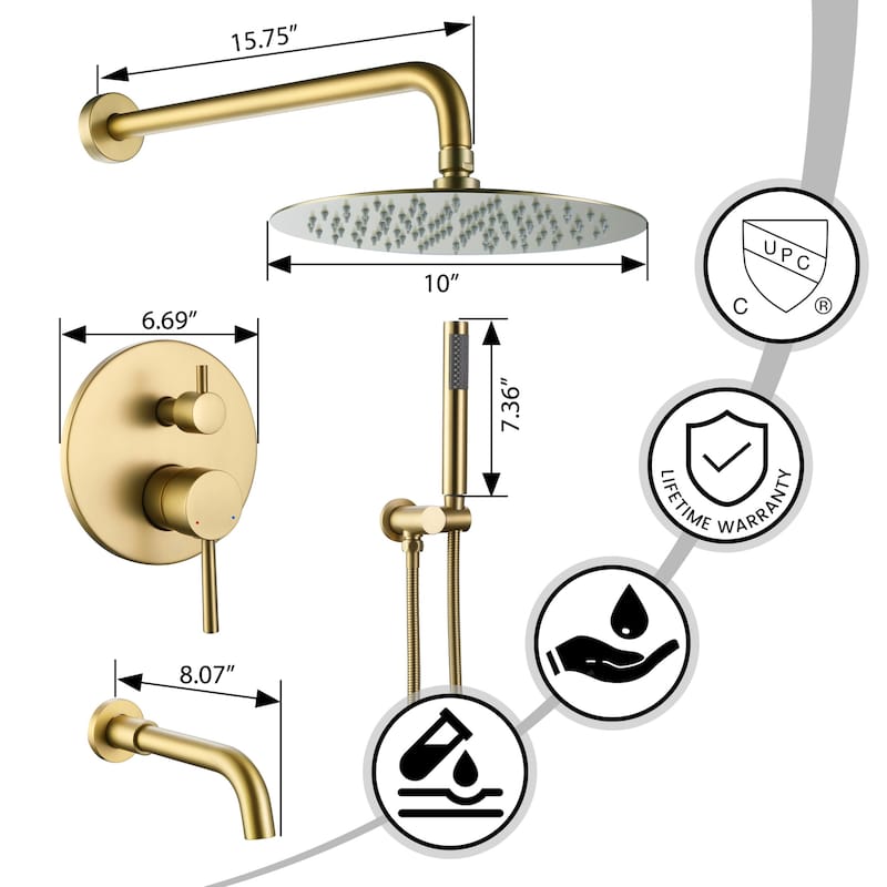 Luxury Gold Rain Shower Head with High Pressure Handheld Shower Head & Hose & 360 degree Rotatable Bathtub Faucet