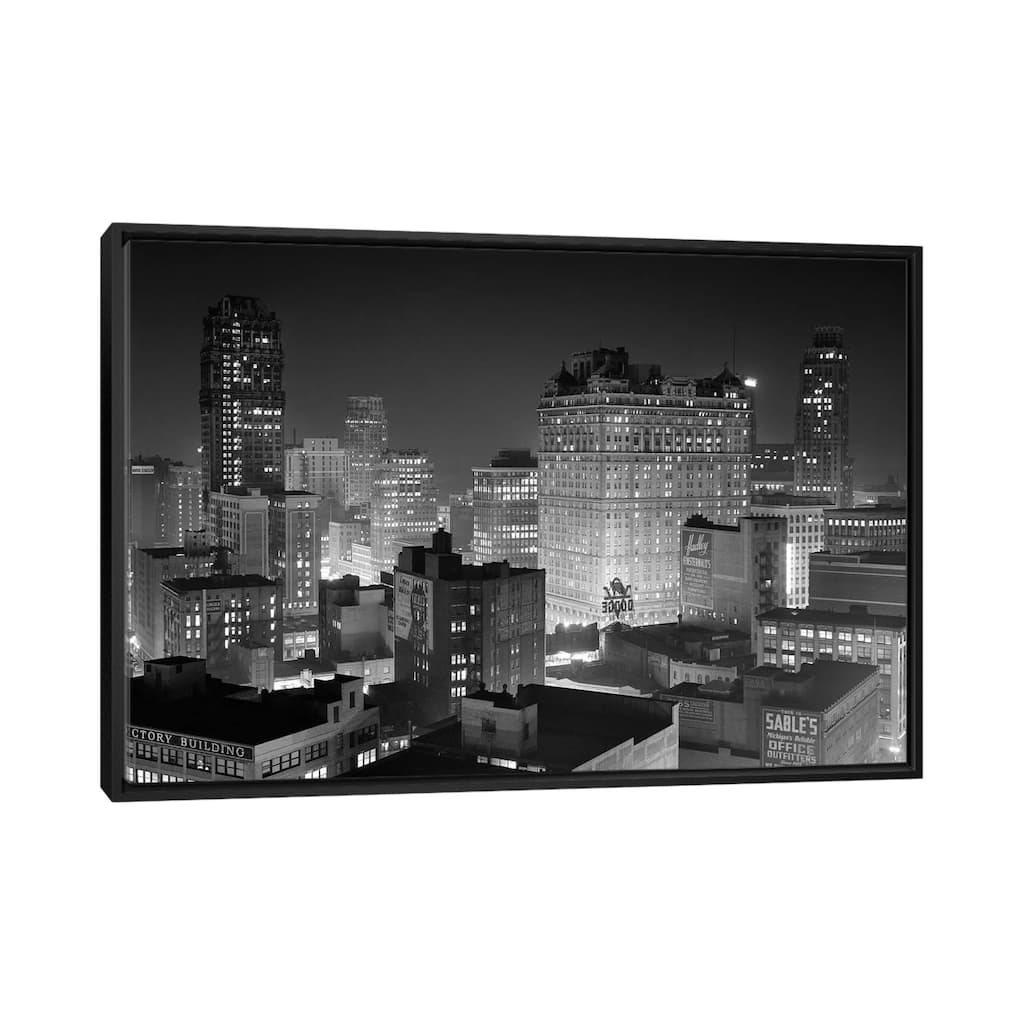 iCanvas "1954 Night Skyline Retail Business Area Detroit Michigan USA" by Vintage Images Framed Canvas Print
