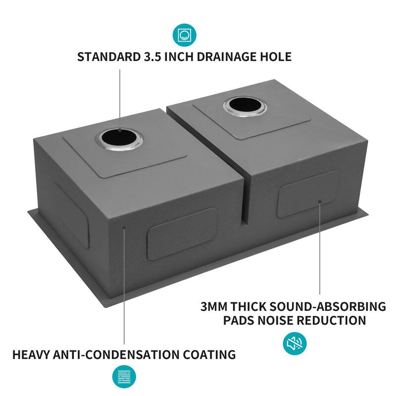 Undermount Double Bowl(50/50) Kitchen Sink 16 Gauge with Two 10" Deep Basin