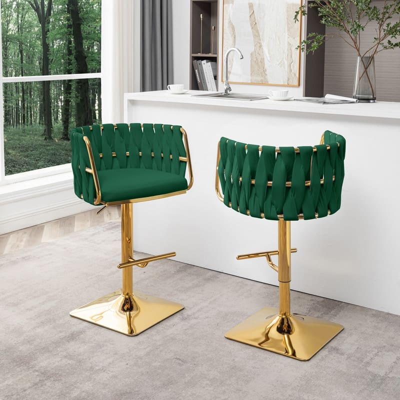 Best Quality Furniture Adjustable Upholstered Barstools with Square Chrome Finish Base (Set of 2)