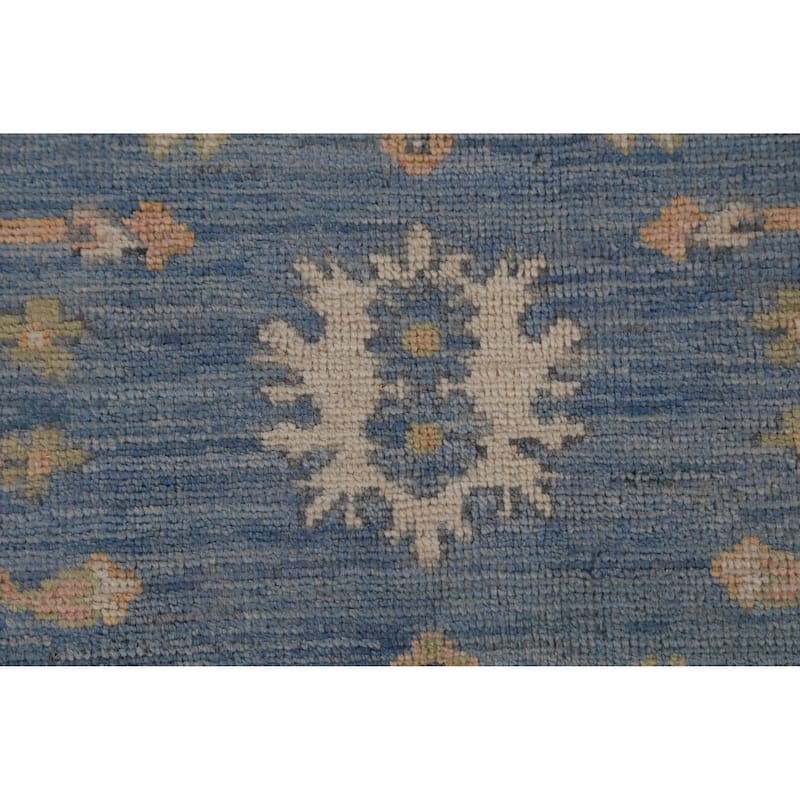 Oushak Vegetable Dye Area Rug Hand-Knotted Blue Floral Wool Carpet - 8'2" x 10'0"