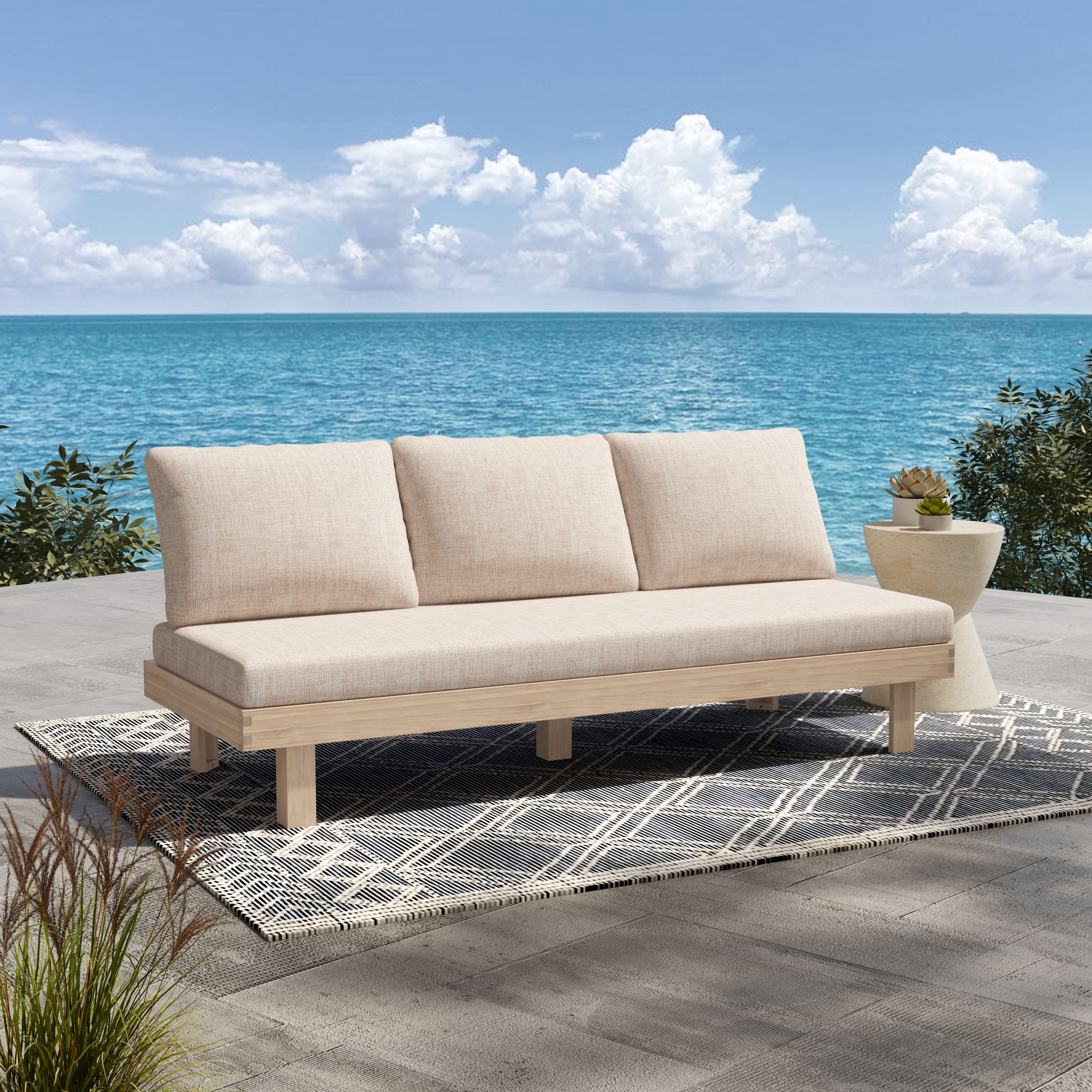 Christopher Knight Home - Topia Mid-Century Outdoor Sectional Sofa Set with Water-Resistant Cushions