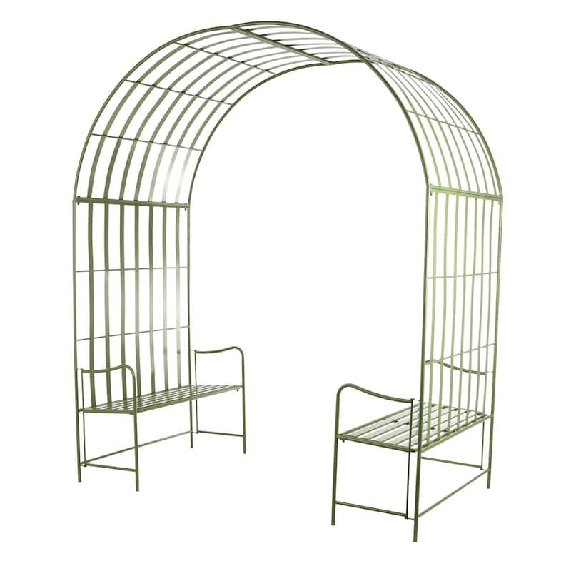Metal Large Arched Garden Arbor with 2 Attached Benches - Green - Roche River Decor