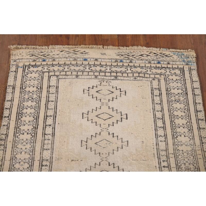 Hand Knotted Oriental 100% Wool Carpet Traditional Geometric Beige & Ivories Bokhara Area Rug - 4' 8'' X 2' 11''