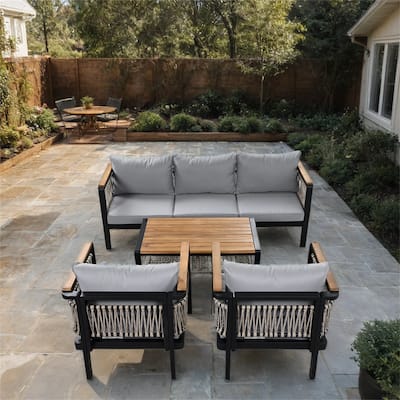 4 Pieces Patio Sectional Sofa Set with Cushions and a Coffee Table
