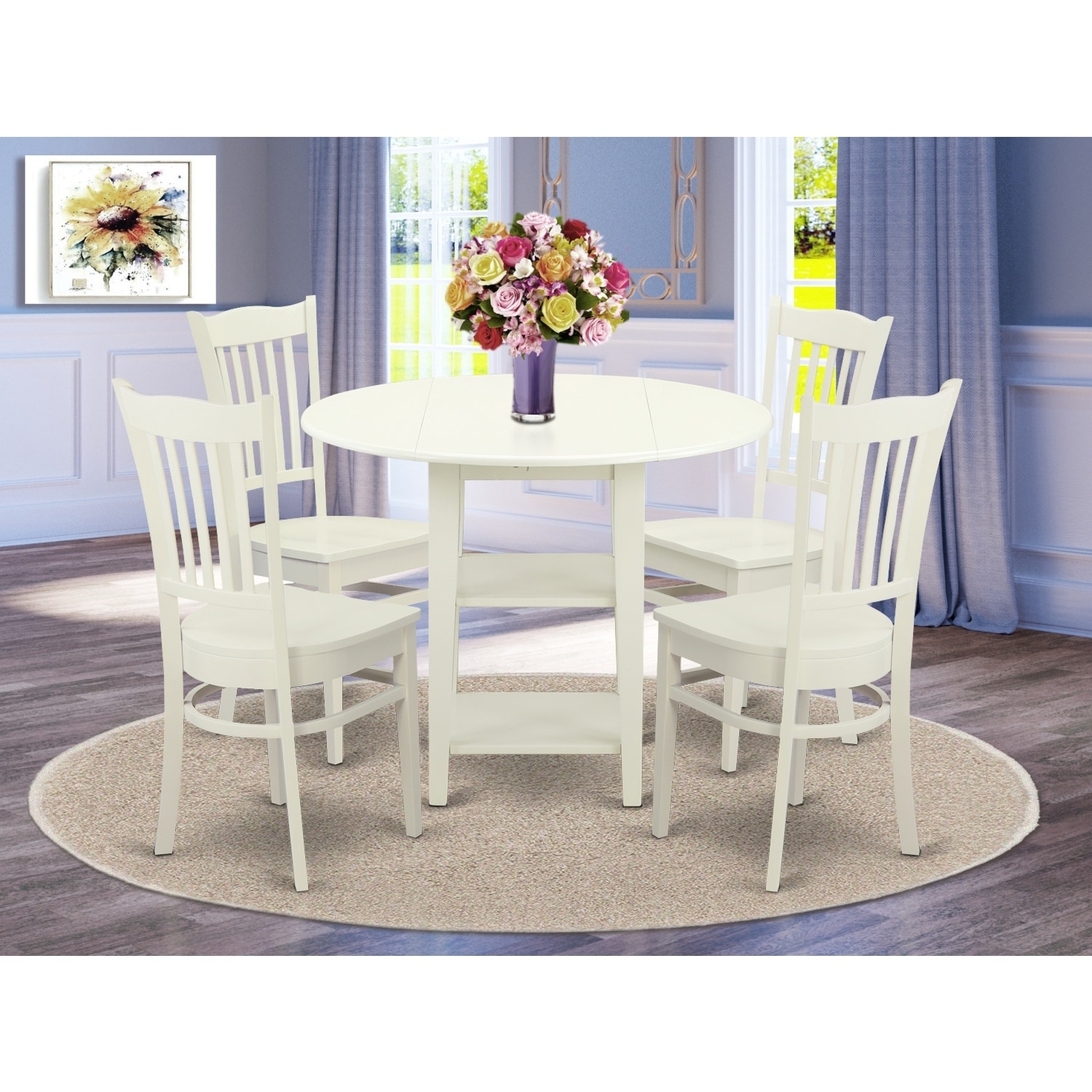 HomeStock 5-Pc Linen White Finish Solid Wood Top - Dining Room Set - Seats-4